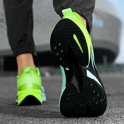 Men's Lightweight Breathable Running Shoes - Turquoise & Teal Striped Design, Shock-Absorbing Carbon Plate Sneakers with Soft Rubber Sole, Lace-Up Sneakers for Youth & Adults