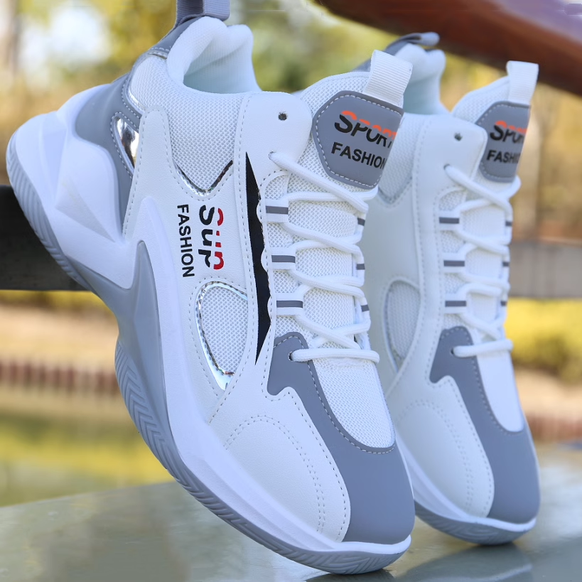 Men's Shoes New High-Top Board Shoes Leather Surface Waterproof Sneaker Men's Casual Shoes Non-Slip Wear-Resistant Running Shoes Student Sneakers