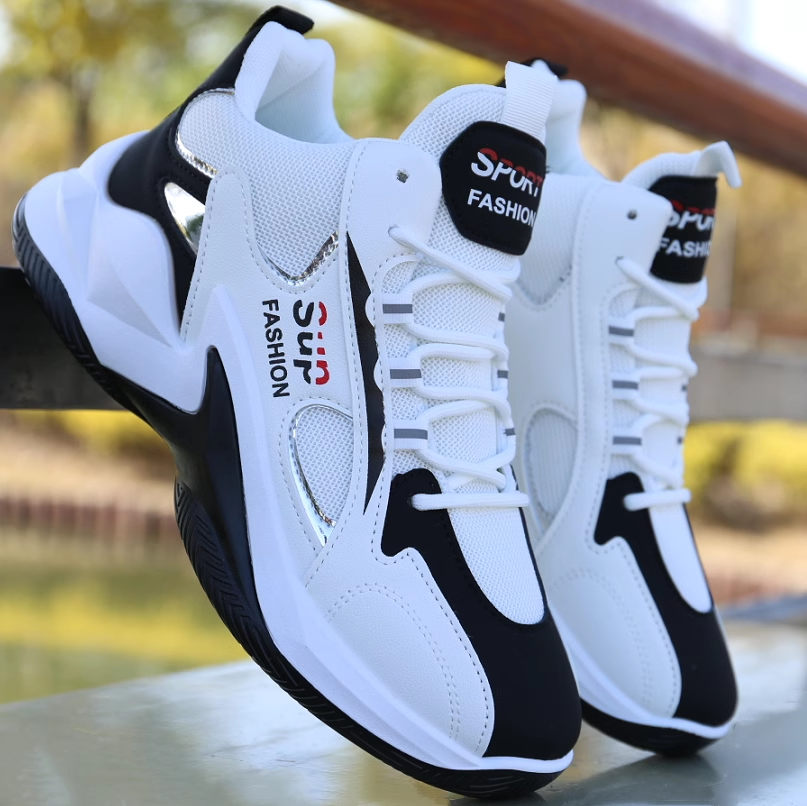 Men's Shoes New High-Top Board Shoes Leather Surface Waterproof Sneaker Men's Casual Shoes Non-Slip Wear-Resistant Running Shoes Student Sneakers