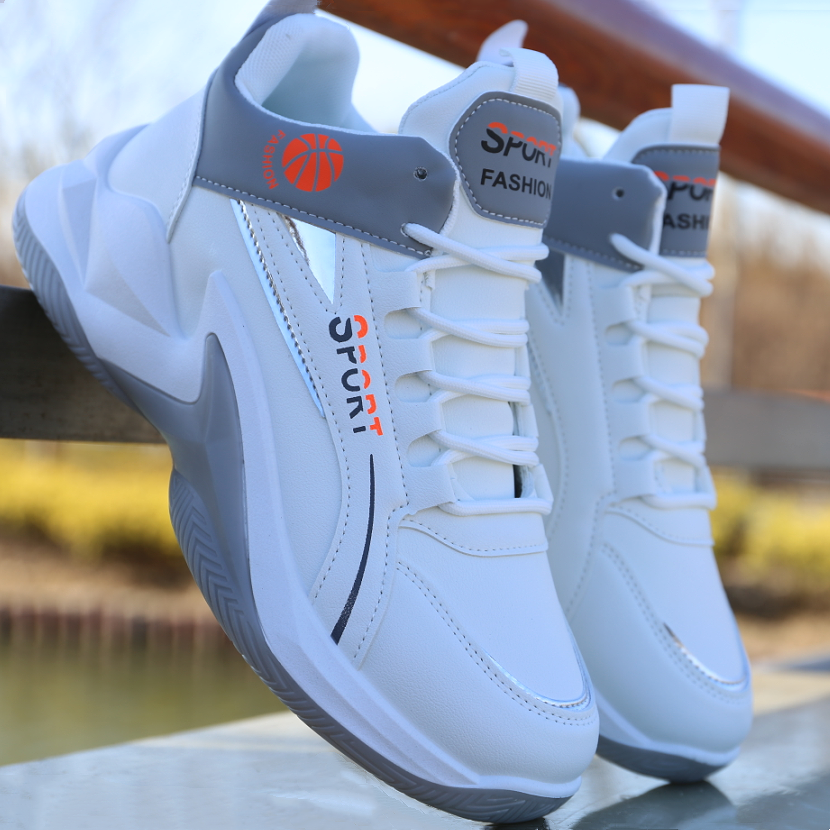 Men's Shoes New High-Top Board Shoes Leather Surface Waterproof Sneaker Men's Casual Shoes Non-Slip Wear-Resistant Running Shoes Student Sneakers