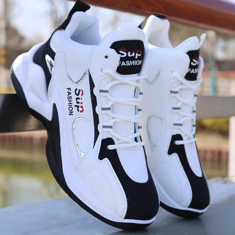 Men's Shoes New High-Top Board Shoes Leather Surface Waterproof Sneaker Men's Casual Shoes Non-Slip Wear-Resistant Running Shoes Student Sneakers