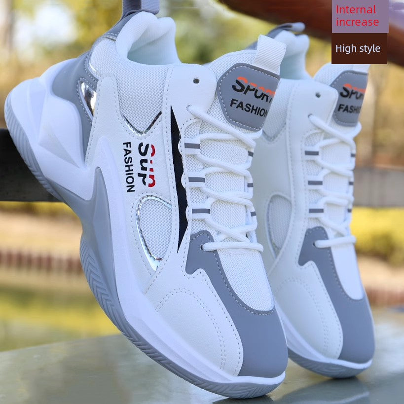 Men's Shoes New High-Top Board Shoes Leather Surface Waterproof Sneaker Men's Casual Shoes Non-Slip Wear-Resistant Running Shoes Student Sneakers