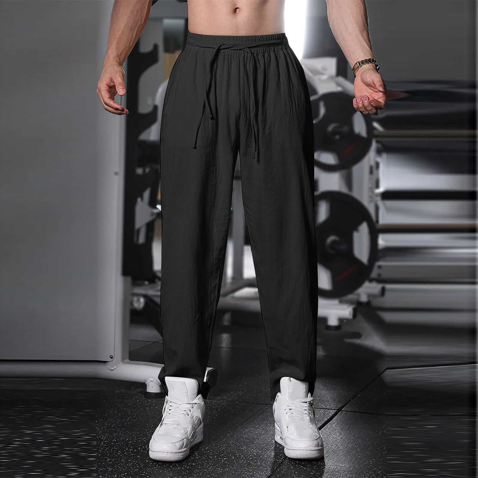 Mens Spring Summer Cotton Linen Pants Elastic Waist Candy Colors Harem Trousers Comfortable Breathable Fashion Casual Male Pants