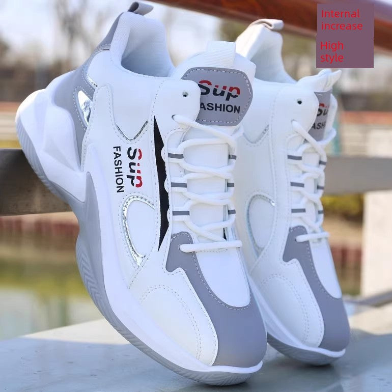 Men's Shoes New High-Top Board Shoes Leather Surface Waterproof Sneaker Men's Casual Shoes Non-Slip Wear-Resistant Running Shoes Student Sneakers