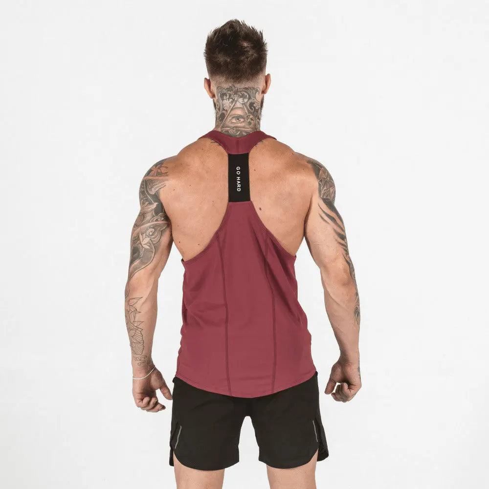 VEST Muscle Fitness Male Brothers Summer Sports Leisure Elastic Quick Drying Sports Patchwork I-type Fitness Vest