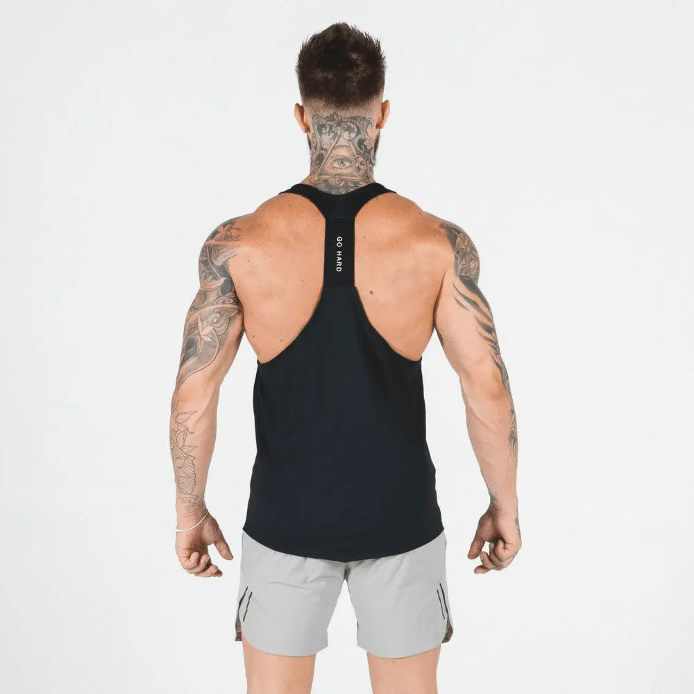 VEST Muscle Fitness Male Brothers Summer Sports Leisure Elastic Quick Drying Sports Patchwork I-type Fitness Vest