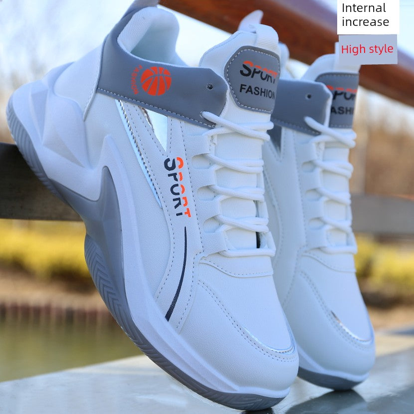 Men's Shoes New High-Top Board Shoes Leather Surface Waterproof Sneaker Men's Casual Shoes Non-Slip Wear-Resistant Running Shoes Student Sneakers