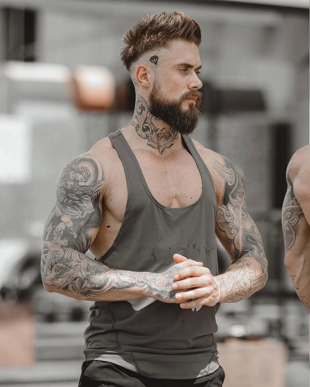 VEST Muscle Fitness Male Brothers Summer Sports Leisure Elastic Quick Drying Sports Patchwork I-type Fitness Vest