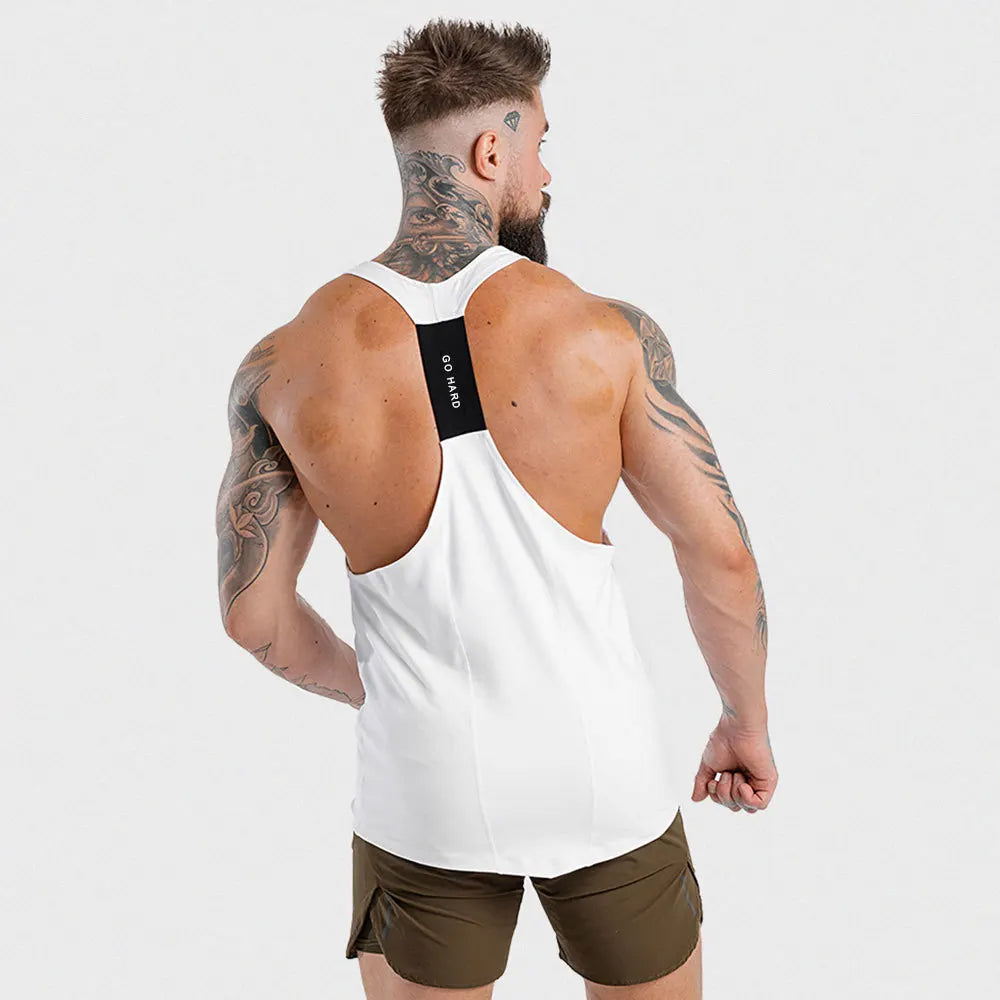 VEST Muscle Fitness Male Brothers Summer Sports Leisure Elastic Quick Drying Sports Patchwork I-type Fitness Vest