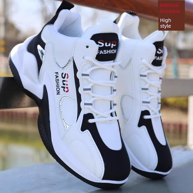 Men's Shoes New High-Top Board Shoes Leather Surface Waterproof Sneaker Men's Casual Shoes Non-Slip Wear-Resistant Running Shoes Student Sneakers