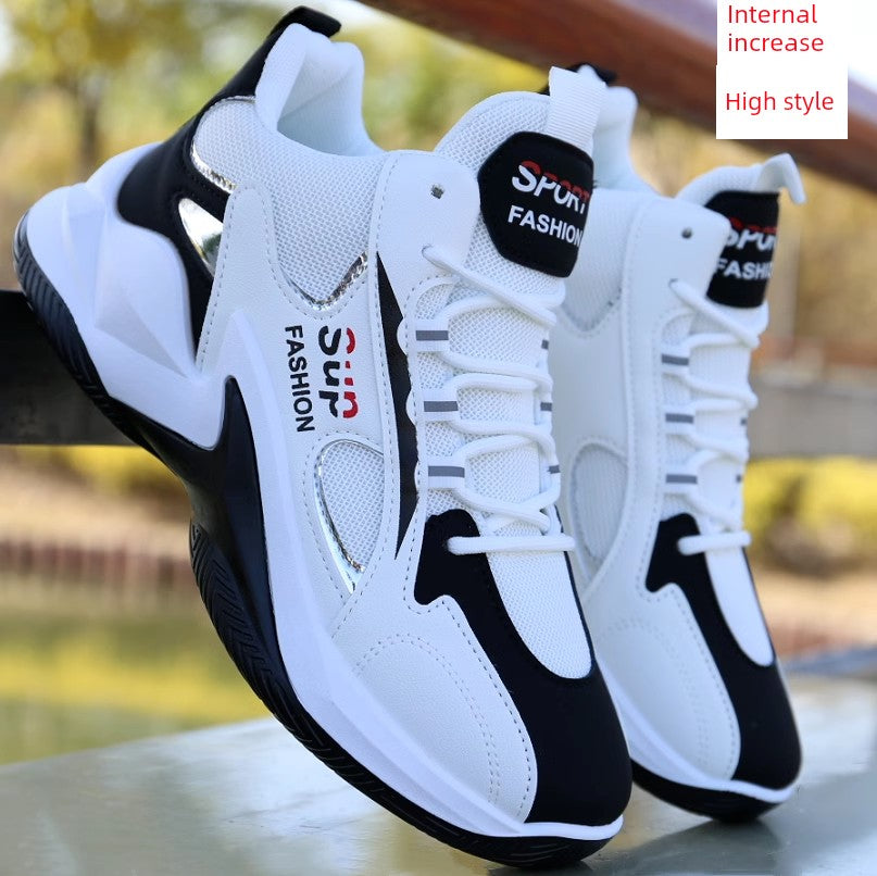 Men's Shoes New High-Top Board Shoes Leather Surface Waterproof Sneaker Men's Casual Shoes Non-Slip Wear-Resistant Running Shoes Student Sneakers