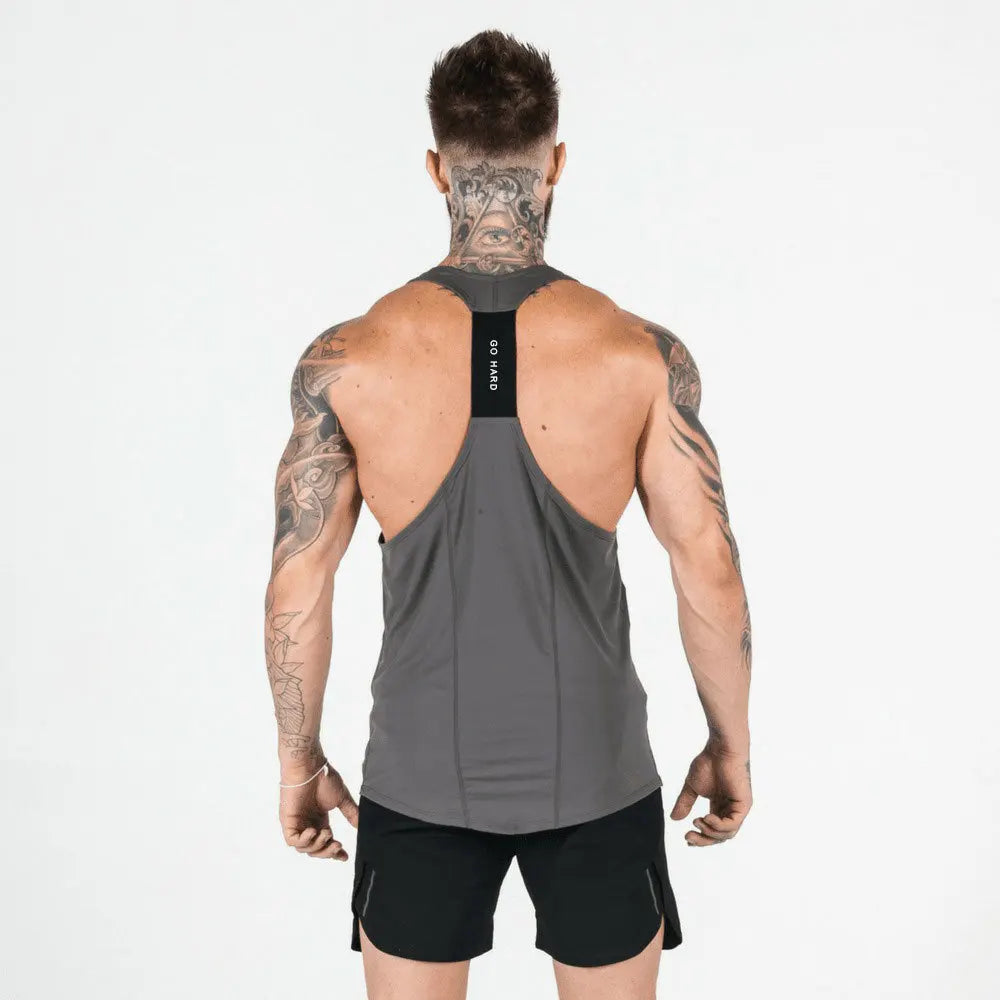 VEST Muscle Fitness Male Brothers Summer Sports Leisure Elastic Quick Drying Sports Patchwork I-type Fitness Vest