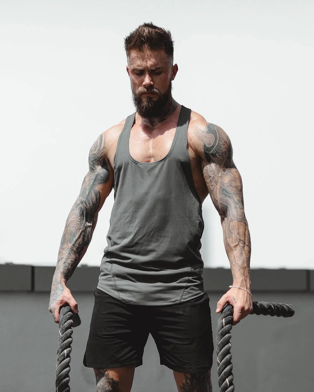 VEST Muscle Fitness Male Brothers Summer Sports Leisure Elastic Quick Drying Sports Patchwork I-type Fitness Vest