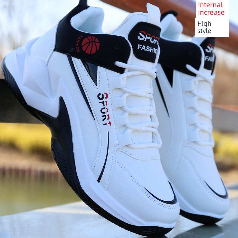Men's Shoes New High-Top Board Shoes Leather Surface Waterproof Sneaker Men's Casual Shoes Non-Slip Wear-Resistant Running Shoes Student Sneakers